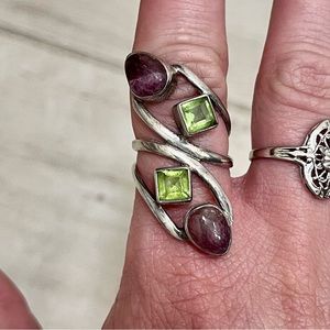 Sterling Silver Ring with Peridot and Fluorite Gemstones